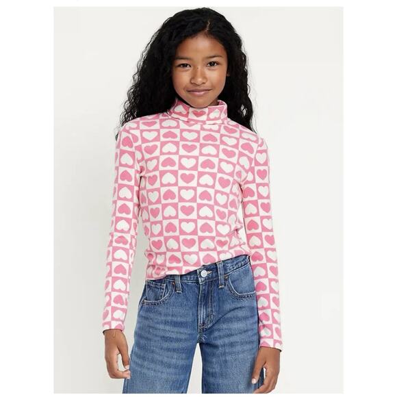 Old Navy Pink Hearts Mock Neck Turtle Neck Long Sleeve Girls Top Size XL 14-16 - Picture 1 of 4